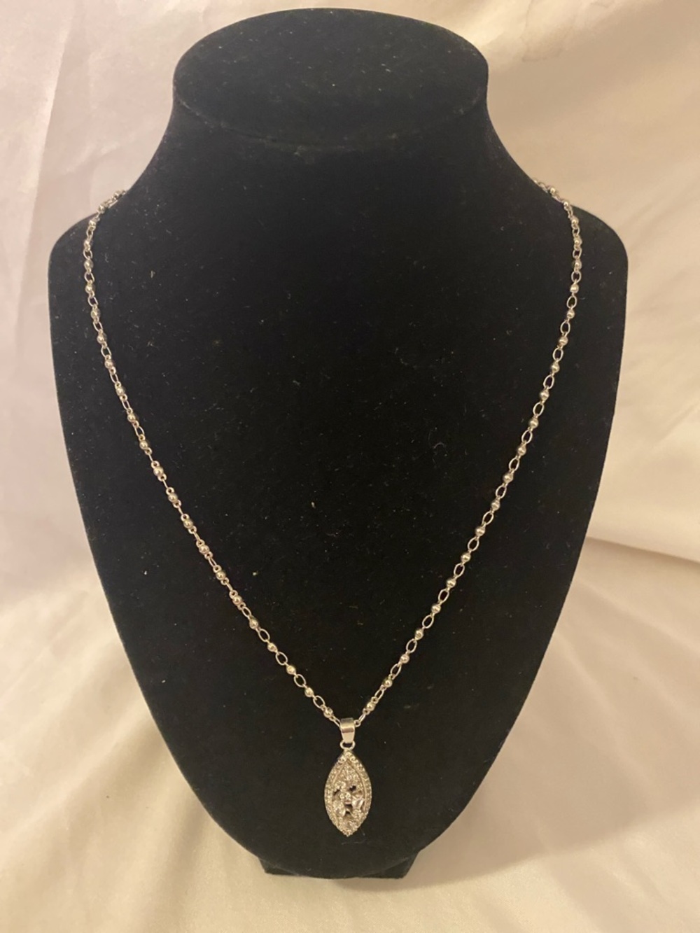 Vintage Silver Marquise Crystal Pendant Necklace